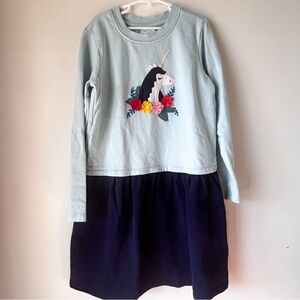 Hanna Andersson Make It Magic Dress in French Terry Unicorn Blue Girls 150 US 12